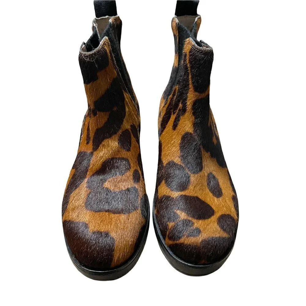 Louise Et Cie Women's EUC Zareb Leopard Cow Hair Fur Y2K Platform Boots Size 7.5